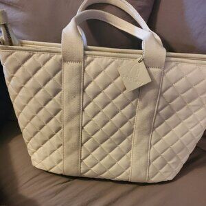 Tote & Carry NWT Beige White Quilted Nylon tote Bag